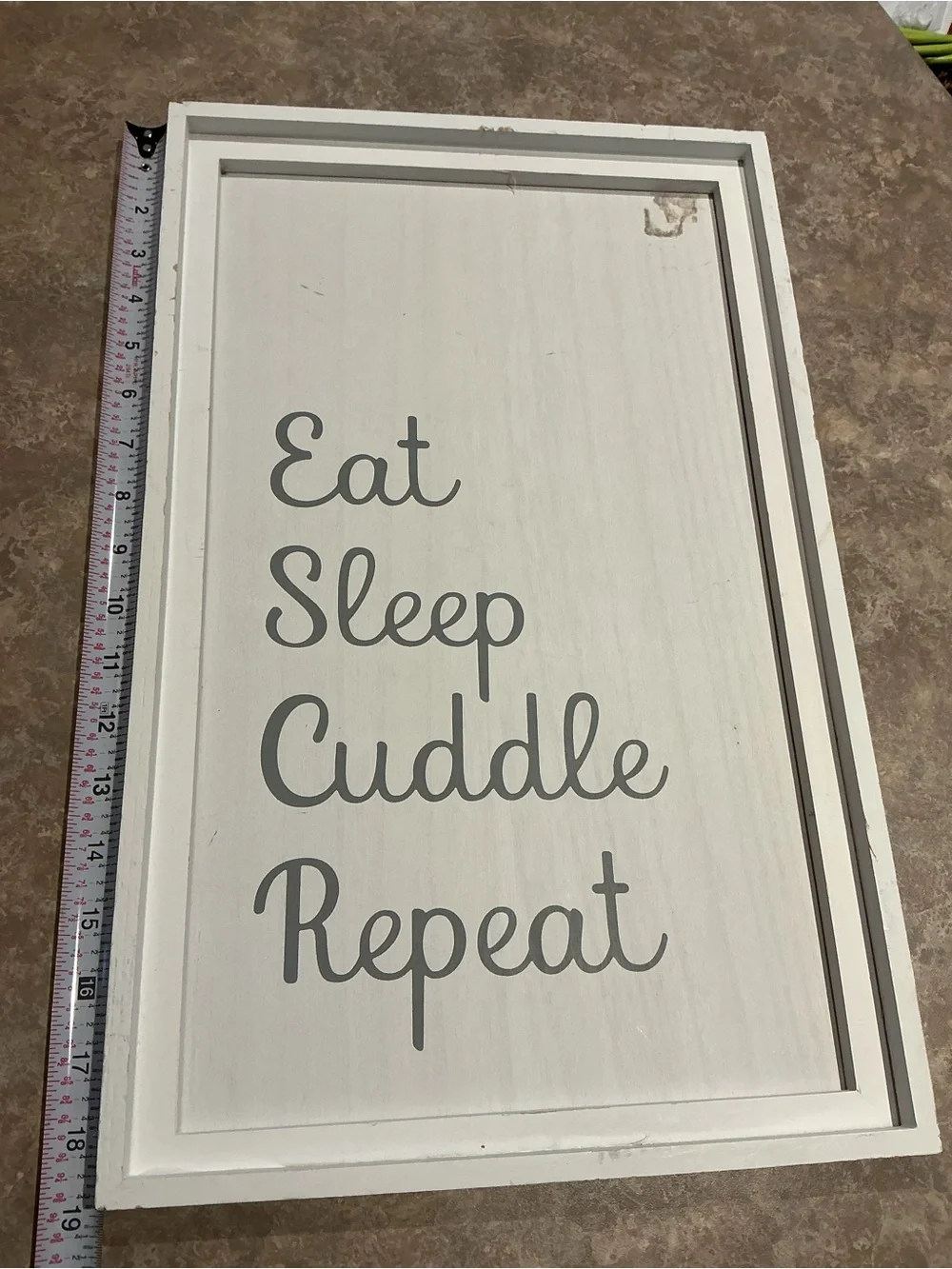 Hobby Lobby White Wall Sign with Gray Script EAT SLEEP CUDDLE REPEAT